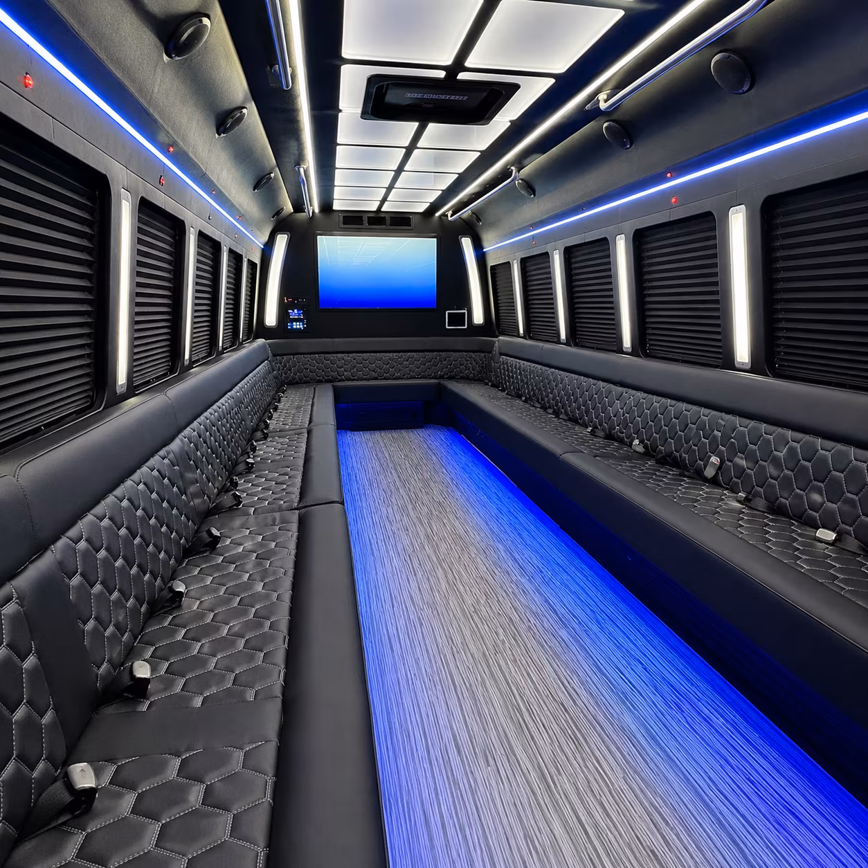 turlock 50 passenger party bus inside